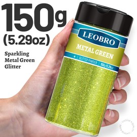 LEOBRO Green Glitter, 150g/5.29oz Extra Fine Glitter for St Patricks Day Decor, Glitter, Resin Glitter Powder, Fine Glitter for Crafts, Bulk Metallic Craft Glitter for Resin Arts and Craft