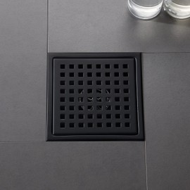 SISEHO 6 Inch Shower Drain Black Matte With Adjustable Shower Drain Base Flange SUS304 Stainless Steel Floor Drain Cover Removable Mesh Grille