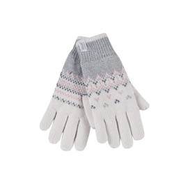 HEAT HOLDERS - Ladies Cute Striped Fairisle Warm Knitted Fleece Lined Winter Thermal Gloves (S/M, Cream (Trondheim))