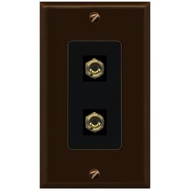 RiteAV 2 Port Banana Keystone Jack Plug (1 Speaker) Binding Post Coupler Wall Plate - 1 Gang [Brown/Black]