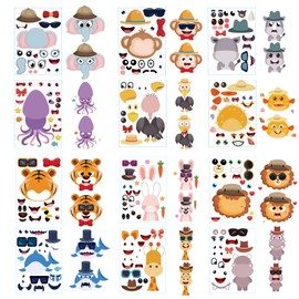 36 PCS Make Your Own Stickers,Make-a-face Sticker Sheets,Make Your Own Stickers,Stickers Crafts for Kids Toddlers with Safaris, Sea and Fantasy Animals Kids Party Favor Supplies Craft (animal)