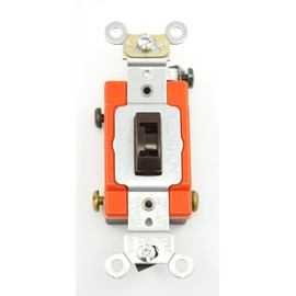 Leviton 1223-2L 20-Amp, 120/277-Volt, Toggle Locking 3-Way AC Quiet Switch, Extra Heavy Duty Grade, Self Grounding, Back and Side Wired, Brown