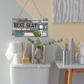 Funny Bathroom Decor Sign Best Seat in the House Wall Art Sign Hanging Wall Art Sign Home Bathroom Decor, 11.8 x 5.9 Inch