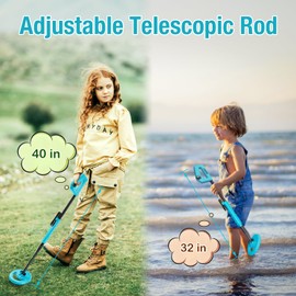 ALLOSUN Metal Detector for Kids with Waterproof 6" Search Coil, Adjustable 31.1"-40.2" Metal Detectors with Flashlight for Night Exploration TS20A (Blue)