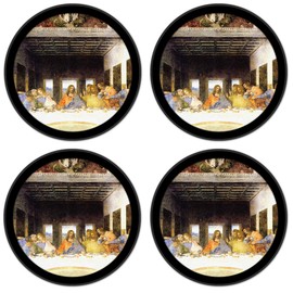 Silicone Non-Slip Drink Coasters with Removable Printed Absorbent Felt Pad - Set of 4 - Da Vinci: Last Supper