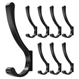 8-Pack Large Wall Hooks for Hanging Heavy Duty, Black Coat Hooks for Wall, Coat Hanger Hooks Wall Mounted, Wall Mounted Bag Hooks, Screw in Hooks, Metal Wall Hooks for Hanging Coats, Backpack, Purse