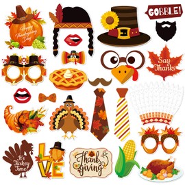 Konsait Happy Thanksgiving Photo Booth Props,25 Pcs Fall Theme Photography Props Turkey Day Selfie Photo Props with Stick for Fall Harvest Thanksgiving Theme Party Favors Decorations Supplies