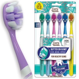 GuruNanda Butter On Gums Toothbrush, ADA Accepted, With 8000+ Ultra Soft Softex Bristles for Sensitive & Receding Gums, Perfect for Whiter Teeth, 6 Ct