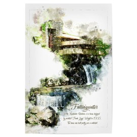 artboxONE Poster 30 x 20 cm Nature Fallingwater Portrait Format Watercolour Picture Frank Lloyd Wright Architecture Architect
