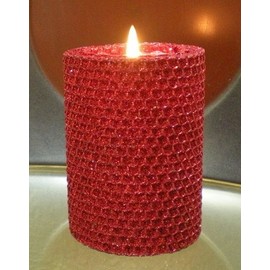 50 Hour-4 Inch Natural Beeswax Hybrid Pillar Glitter Candle, Ruby Red