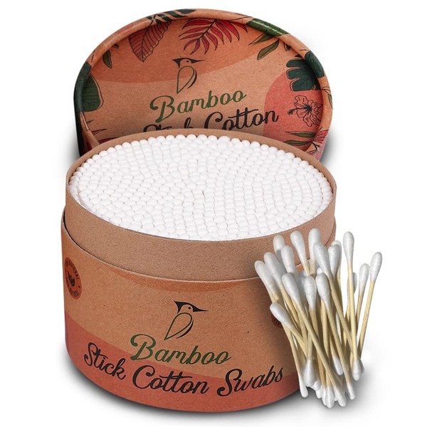 Beautiful Mind Bamboo Eco-Friendly Cotton Swabs – Kraft Paper Canister of 500 Bamboo Swabs – Multipurpose Makeup Bamboo Cotton Buds – Double Tipped – Biodegradable – Absorbent