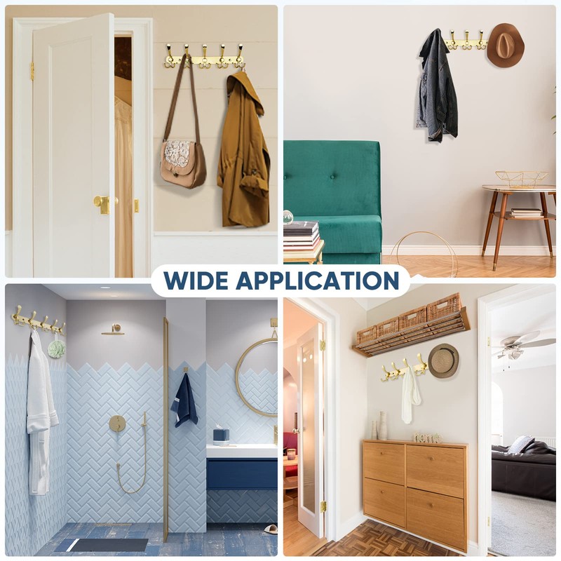 TICONN Wall Mounted Coat Rack, Five Heavy Duty Tri Hooks