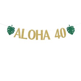 Aloha 40 Banner Gold Glitter, Hawaiian Luau Tropical 40th Birthday Decorations, Tropic Palm Leaves Cheers to 40 Years Birthday Decoration Supplies