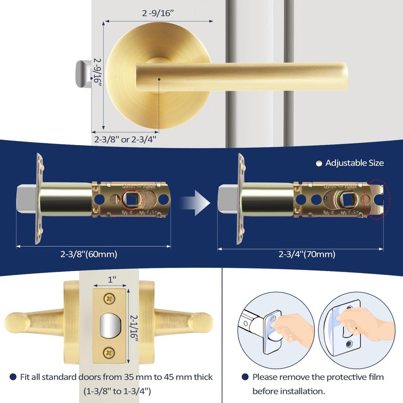 Bonpoly 2 Pack Satin Brass Door Handles, Interior Door Knobs