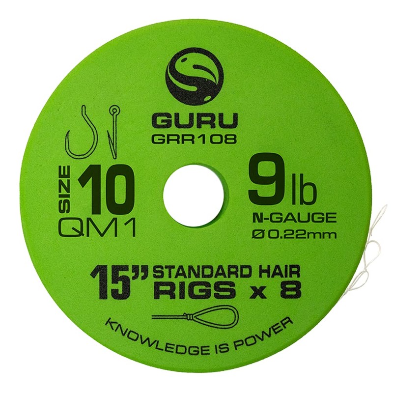 Guru QM1 Standard Hair Rigs 15" Qty 8 (Size 10