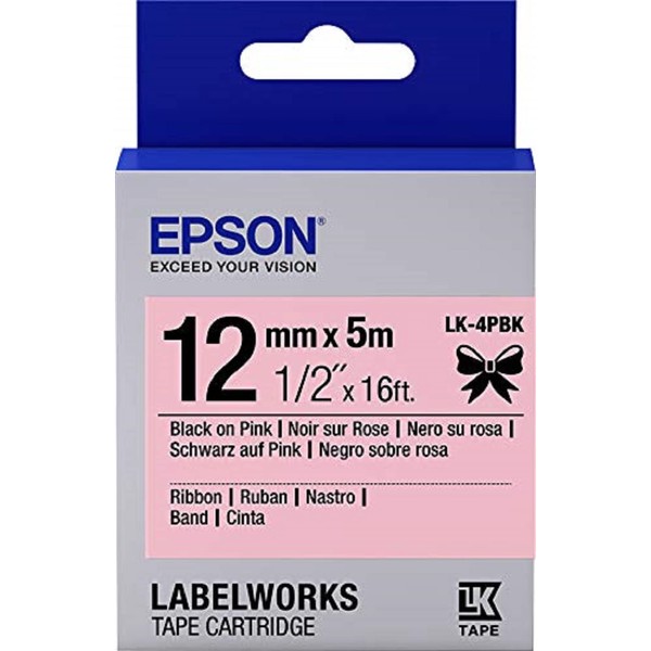 Epson LabelWorks[LK-4PBK-Satin-black on pink-Roll(1.2cm x 5m) 1 roll(s) ribbon tape-for