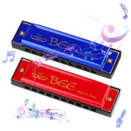 Pack of 2 Harmonica, 10 Holes, 20 Tones Blues Harmonica, Key of C, Diatonic Harmonica, Perfect Music Gift for Children, Adults, Beginners and Artists (Red Blue)
