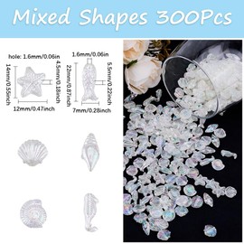 SOFPLATE 300Pcs Ocean Animal Beads Bulk Starfish Bead Charm White Plastic Sea Summer Beach Snail Fish Conch Jellyfish Seashell Spacer Beads for Jewellery Making Bracelets Earrings Necklaces DIY Crafts