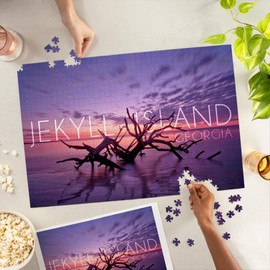 Jekyll Island, Georgia, Driftwood on Beach at Sunset (1000 Piece Puzzle, Challenging Jigsaw Puzzle for Adults, Made in USA)
