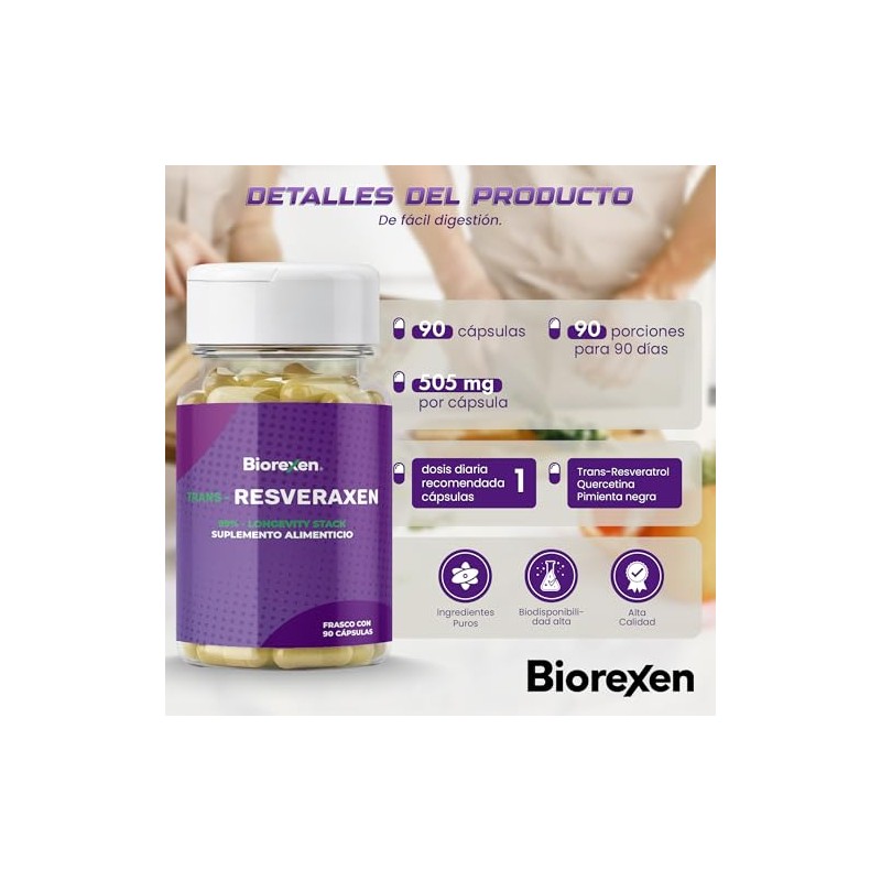 TRANS-RESVERAXEN 99% Trans-Resveratrol Puro | Complejo Antioxidante con Quercetina y