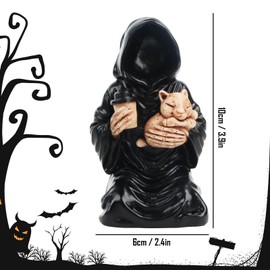 Wvu & Wvo Grim Reaper with Emotional Support Resin Gothic Sculptures Scary Grim Reaper Statue Grim Reaper Holding Coffee
