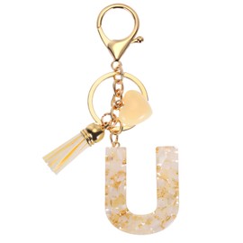 PATIKIL Alphabet Initial Letter Keychain, Resin Cute Keychains with Tassel Heart Letter U Pendant Charm for Women Key Purse Handbag Backpack Bag Accessories, Beige