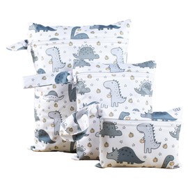 KASESSS Pack of 3 Dinosaur Motifs Wet Bags Nappy Bag, Wetbag, Wetbag, Nursery Nappy Bag for On the Go with Zip, Wet Bag, Nappy Bag, Wet Bag, Organiser for Swimming and Travel