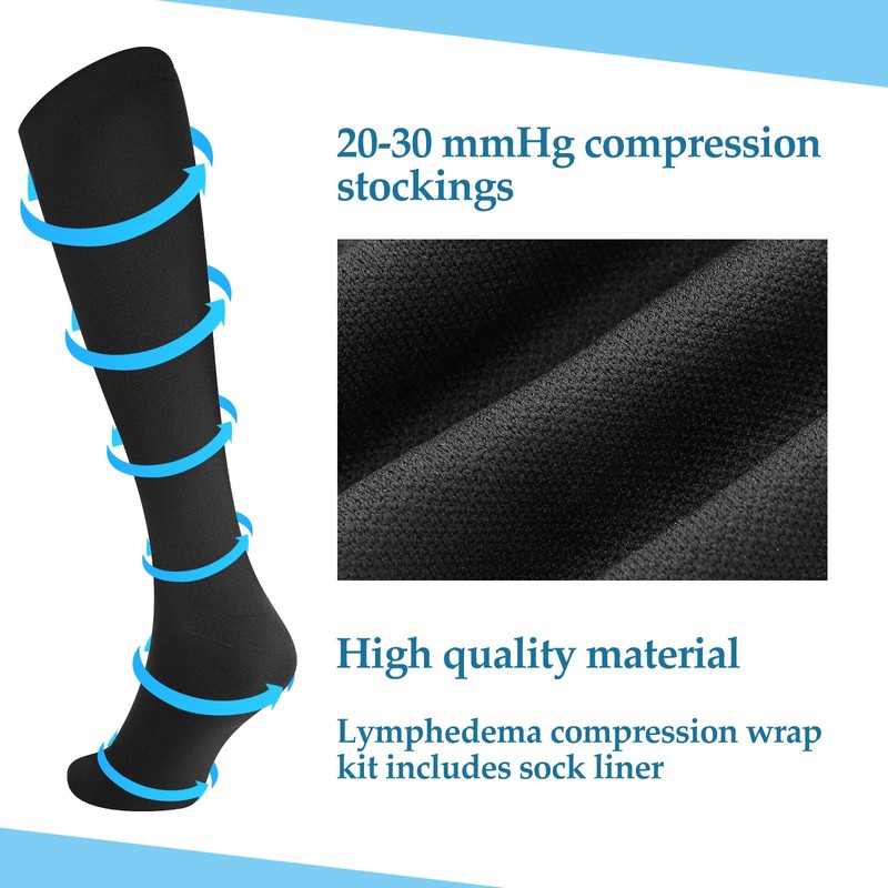Floraltop 3 Pairs Lymphedema Compression Leg Wraps Kit 20-30 Mmhg