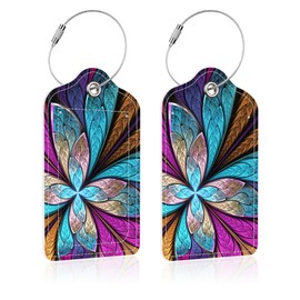 iapodiad 2 Pack Luggage Tags for Suitcases,Fractal Flower Luggage Tag,PU Leather Id Label Luggage Tags with Stainless Steel Loop and Privacy Cover for Women Men Teens Travel