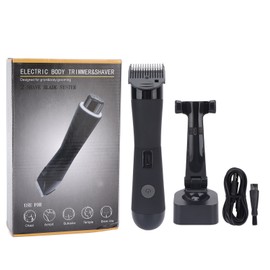 Men Body Trimmer Waterproof Rechargeable Electric Double Head Body Hair Shaver Clipper with Charging Dock