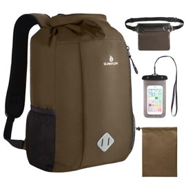 Sunnylon - Mochila seca de 20 L, impermeable, con cintura y funda para teléfono, bolsa seca para kayak, playa, rafting, barco, senderismo, camping y pesca (café)