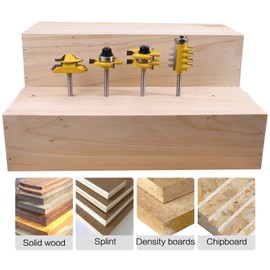 ROOCBIT 45 Degree Lock Miter Router Bit & T Shape Tongue and Groove Bit & Finger Joint Bit 1/4 Inch Shank Woodworking Milling Cutter Tool 4-Piece Set
