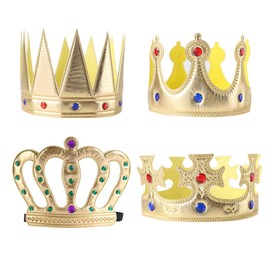 MIVAIUN 4 Pieces King Crowns Party Hat King Queen Crowns Kids Adult Birthday Headwear Birthday Crown Party Crowns Adult Costume Accessories Crown Dress Up Accessories for Child Adult (4 Pieces)