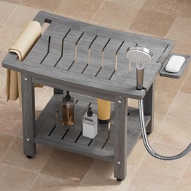 YEFU Shower Chair for Inside Shower: 21" Oversized Non-Slip Waterproof No Maintenance 500LBS Weight Capacity - Shower Bench/Stool with Shelf Handle for Bathroom/Outdoor - Easy Assemble for Adult/Gray