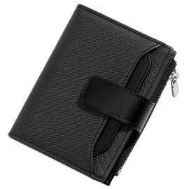 Cartera para Mujer Pequeña, Tarjetero con Bloqueo RFID, Monedero con Cremallera para Dinero en Efectivo y Tarjetas de Crédito, 4 Ventana de Identificación Extraíble, Regalos para Mujer(Negro)