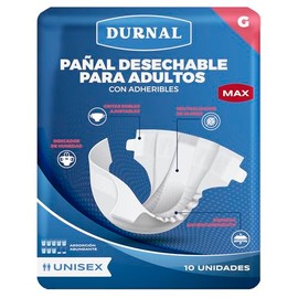 Pañal Desechable para Adultos Unisex, Durnal Max, Talla Grande, 10 piezas