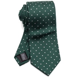 WANDM Necktie, 3.1 inches (8 cm), Wide, Washable, Business, Formal, Patterned, Basic, Polka Dot B/Dark Green