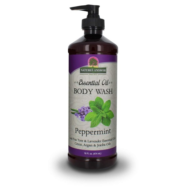 Nature's Answer Essential Oil Body Wash with Pump, Moisturizing, Organic Peppermint, 2 Count | For Sensitive Skin | Natural Exfoliation