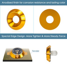 Rolling Gears 24-Piece M6 x 18mm Anodized Aluminum Tapered Washer Kit for Widebody, Fender Flares, Bumper, Mud Flaps, Engine Bay Dress-Up (Gold)