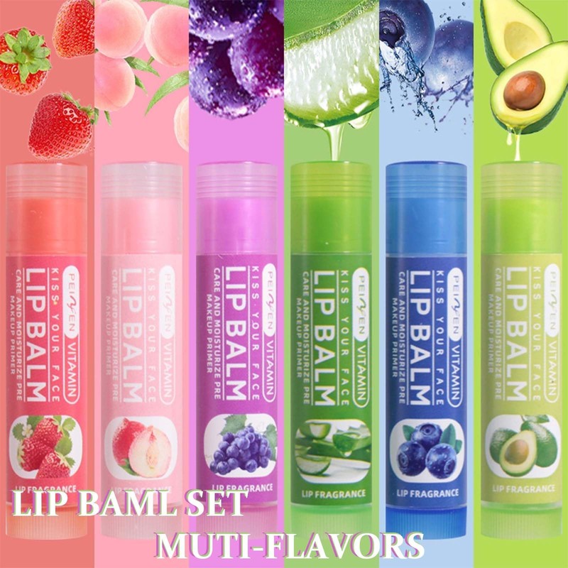 6-Piece Fruit Lip Balm Set - Moisturizing Assorted Flavors -
