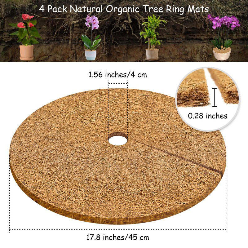 Legigo 4pcs Coconut Fiber Mulch Ring Tree Plant Protector Mat,