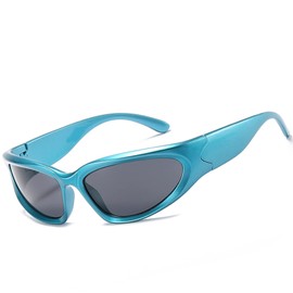 LASPOR Wrap Around Sport Sunglasses for Women Men Sport Shades Glasses y2k sunglasses (Blue Frame/Grey Lens)