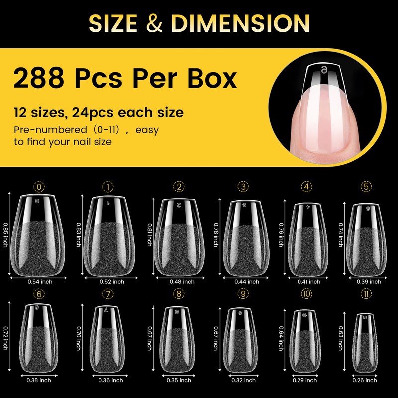 BORN PRETTY Nail Tips Short Clear Tips 288pcs Translucent Nail