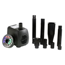 Lewisia Fountain Water Pump Kit with Mushroom and Blossom Spray Head, 12 LED Light 6 feet Listed Cord Ideal for Koi Goldfish Pond Aquarium Pool Garden Statuary Fish Tank 15W 211GPH