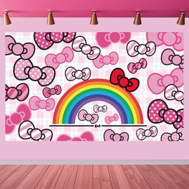 Birthday Decorations Kid Party Supplies Banner Bows Backdrop Boys and Girls Happy Birthday Backdrop -Pink