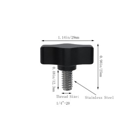 Pastlla 6 Pcs 1/4"-20 x 1/2" Thread Thumb Screw, T-shaped Aluminum Alloy Knob with Stainless Steel Thread for Remove Replace Hand Clamping Tightening Knob Power Supply, Black