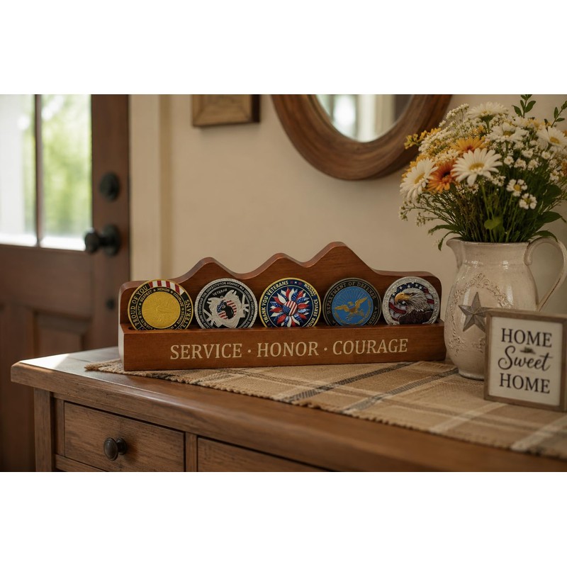 ASmileIndeep Military Challenge Coin Display Stand-Solid Wood Small Coin Holder