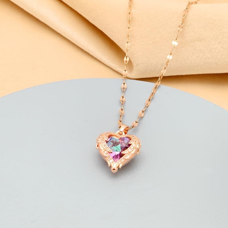 Collar mujer oro rosa corazón elegante dije colgante chapado en