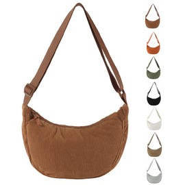 GoPaw Women's Corduroy Crossbody Bag, Crescent Moon Bag, Corduroy Shoulder Bag, Women's Crescent Moon Bag, Shoulder Bag with Shoulder Strap, Adjustable Casual Corduro, brown
