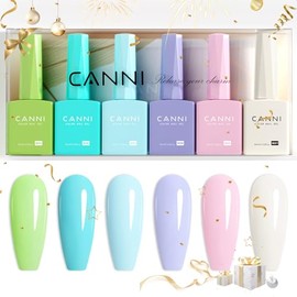 CANNI- Juego de 6 esmaltes de uñas en gel sin hema de 9 ml kit de esmaltes en gel de colores verde, azul, morado, rosa y blanquecino, remojo          